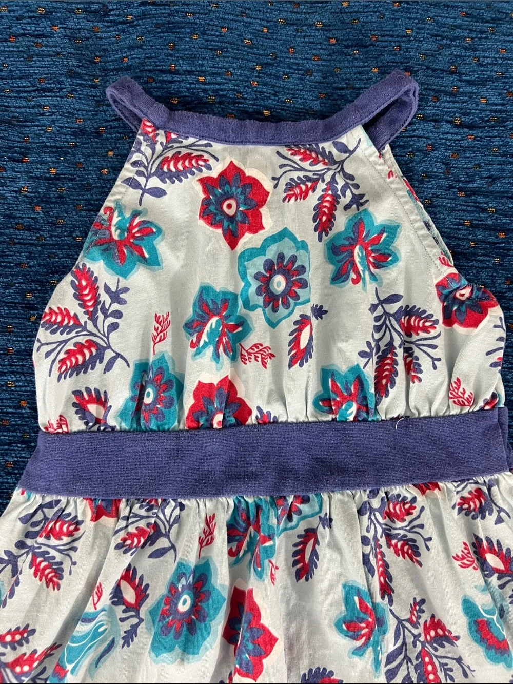 Tea Collection size 5 pale blue Floral tank Dress w/ purple-blue waistband